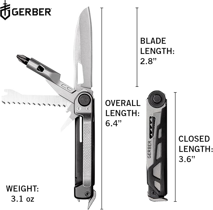 Gerber Gear Armbar Trade 8-in-1 Multi-tool - 2.5" Plain Edge Blade, Pry Bar, Hammer - EDC Gear and Equipment - Onyx