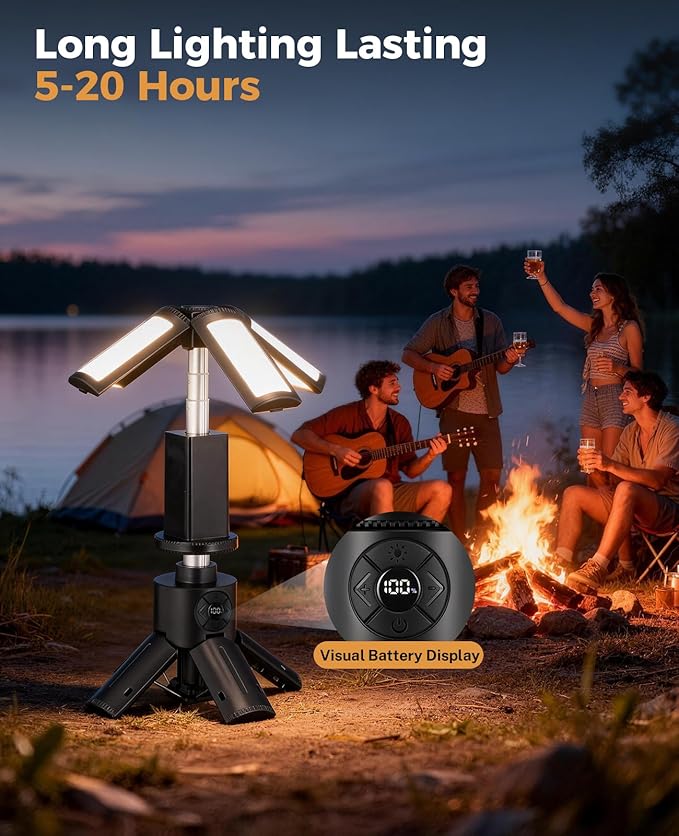Telescopic Camping Light, 12000mAh Rechargeable Camping Lights Portable with Stand Collapsible Outdoor Camping Lanterns 7200/5000/3600K Dimmable IPX5 Waterproof for Camping Hiking Emergency