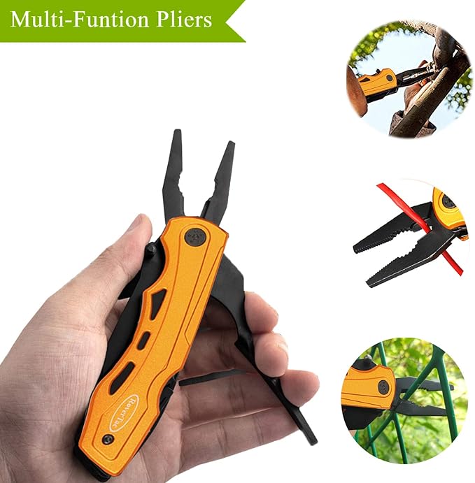 RoverTac 15-in-1 Pocket Multitool Knife - Folding Knife with Pliers, Bottle & Can Opener, Phillips Screwdriver + 9 Bits, Nylon Sheath - EDC Multi Tool for Camping, Hiking & DIY - Gifts for Men & Dad