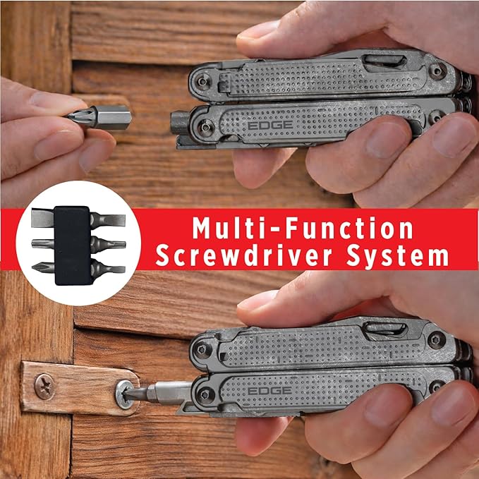 EDGE Multi-Tool Pliers, 14-in-1 Stainless Steel Multitool with Knife, Saw, Scissors, Wire Cutter & Screwdriver Bits, Compact Folding Pocket Tool for Camping, Survival, Fishing & Car Emergency (Black)
