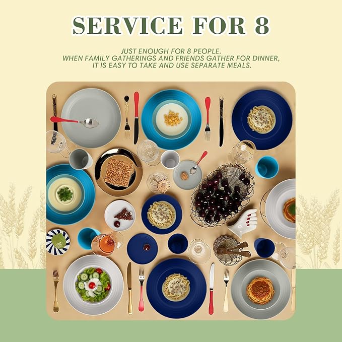 Wrova Wheat Straw Dinnerware Set of 32,Unbreakable Dinner Plates and Bowls Dishes Sets Service for 8,Dishwasher Safe Dinnerware Sets for Kitchen and Camping.Island Series