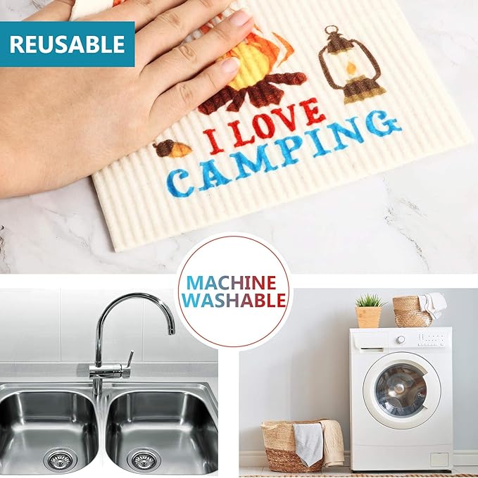 Patelai 6 Pcs Swedish Kitchen Dish Towels Camping Reusable Cleaning Cloths Replace Paper Towels Washable No Odor Fast Drying Sponge Cloth Cleaning Cloths Printed with Funny Sayings Gift for Christmas