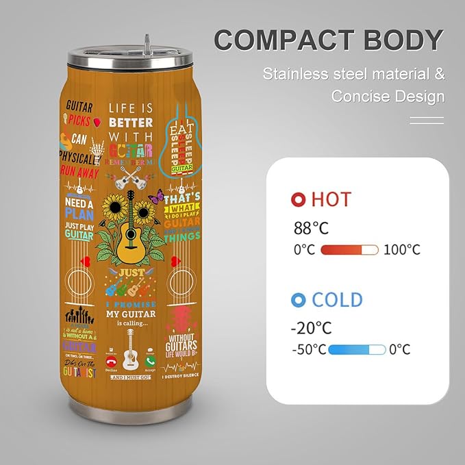 Guitar Tumbler Gifts For Teens Guitarist Men Women Music Lovers,Gifts For Guitar Players,Guitarist Tumbler Insulated Stainless Steel With Lid 17 Oz