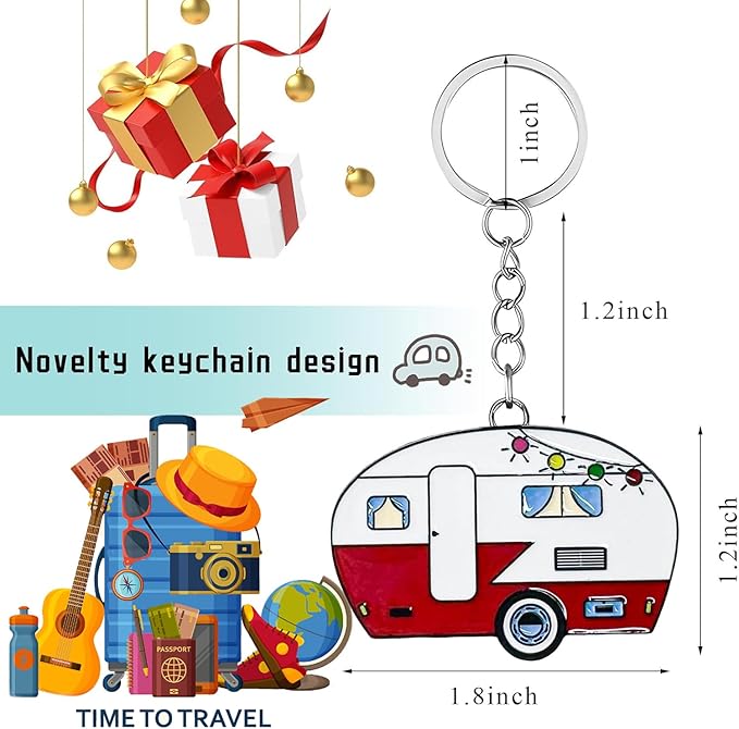 Camper Keychain, Upgraded Double-Side Metal Camping Key chain, Couples RV Accessories Set of 2 for Men Women