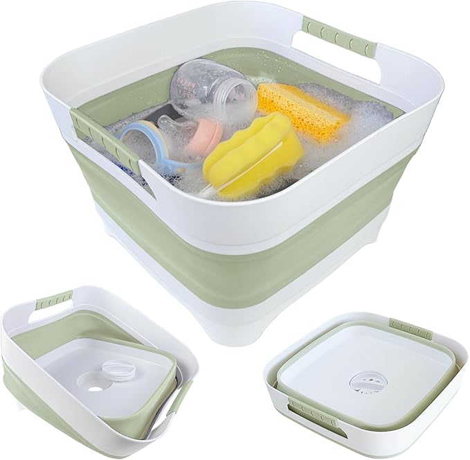 GIMWA Wash Basin for Baby Bottles, Versatile Wash Tub for Kitchen, RV, Outdoor Camping Sink, Sturdy Bottle Tub Easy to Clean (Green)