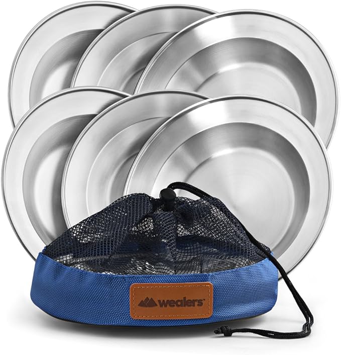Wealers Stainless Steel Plate Set - 8.5 inch Ultra-Portable Dinnerware Set BPA Free Plates for Outdoor Camping | Hiking | Picnic | BBQ | Beach