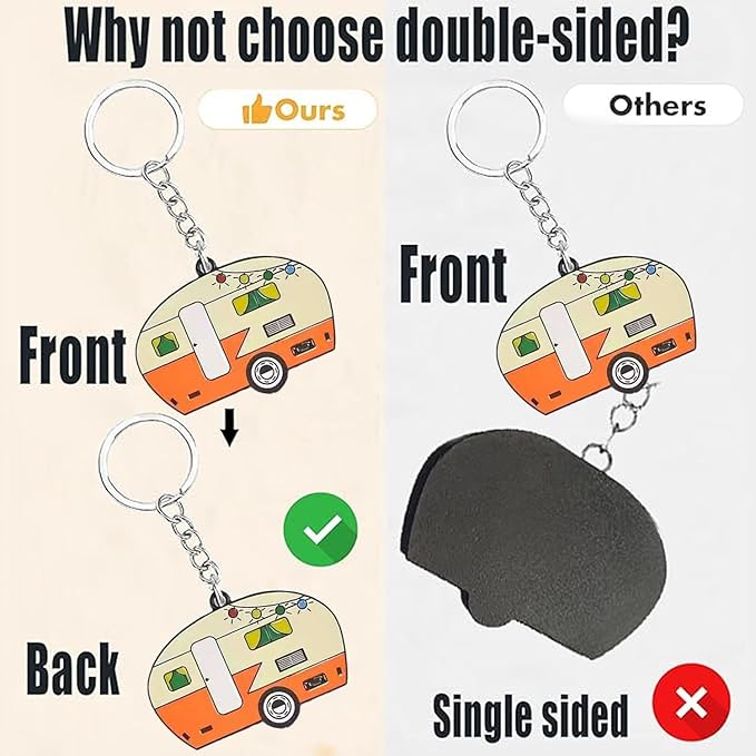 Camper Keychain, Upgraded Double-Side Metal Camping Key chain, Couples RV Accessories Set of 2 for Men Women