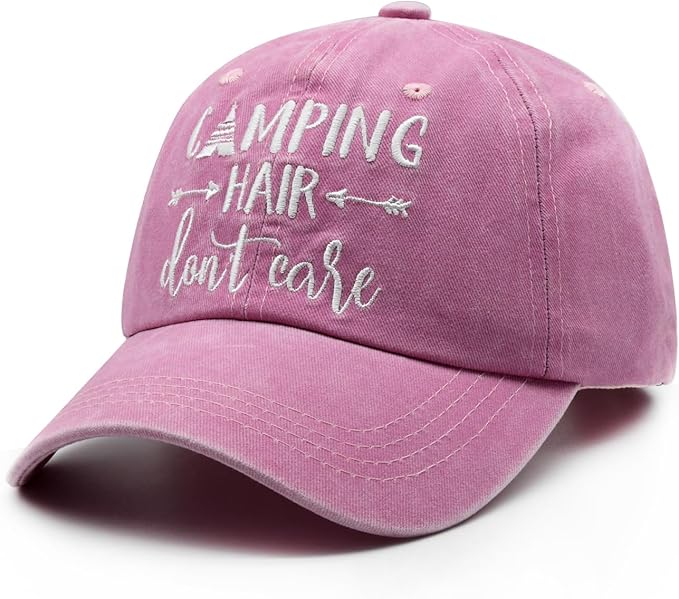 Waldeal Embroidered Camping Hair Don't Care Hat Adjustable Washed Baseball Cap for Women Men
