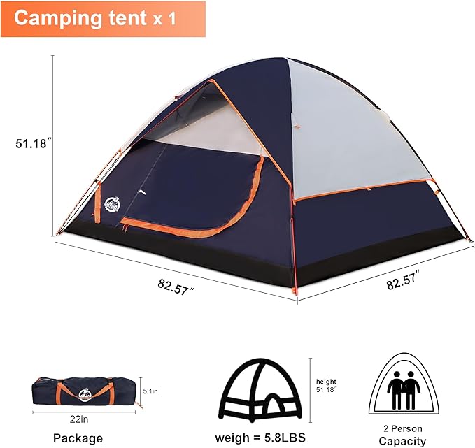 Northroad 9PCS Camping Tent Kit, Including 1 2/3 Person Dome Tent, 2 Sleeping Bag, 2 Sleeping Pad/Camping Mat, 2 Single Camping Hammock with 2 Tree Straps, 2 Lightweight Fuzzy Bed Blanket