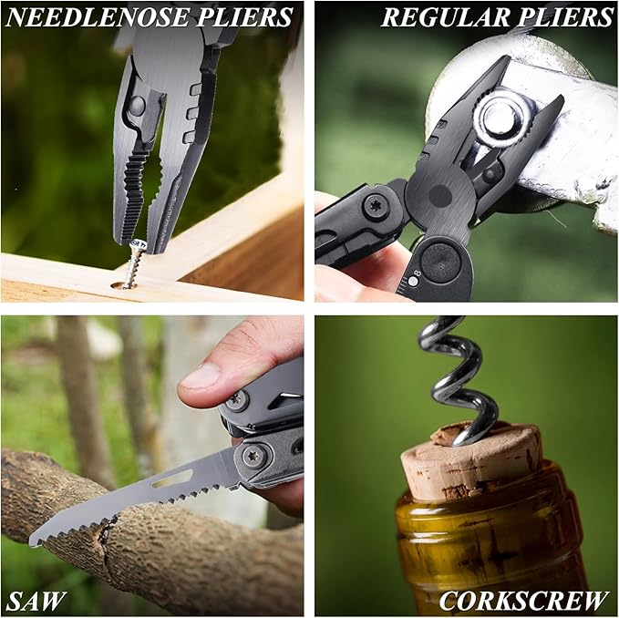 RoverTac 18-in-1 Multitool Pocket Knife with Pliers, Saw, Corkscrew & Detachable Scissors, Multi Tool with Safety Lock, 9 Screwdriver Bits, Camping Gear, Gifts for Men