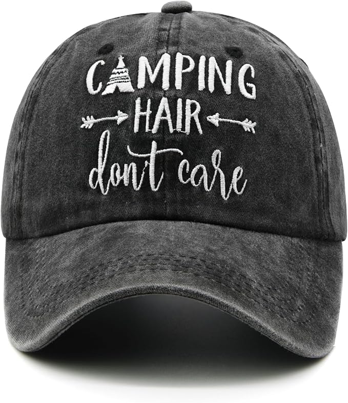 Waldeal Embroidered Camping Hair Don't Care Hat Adjustable Washed Baseball Cap for Women Men