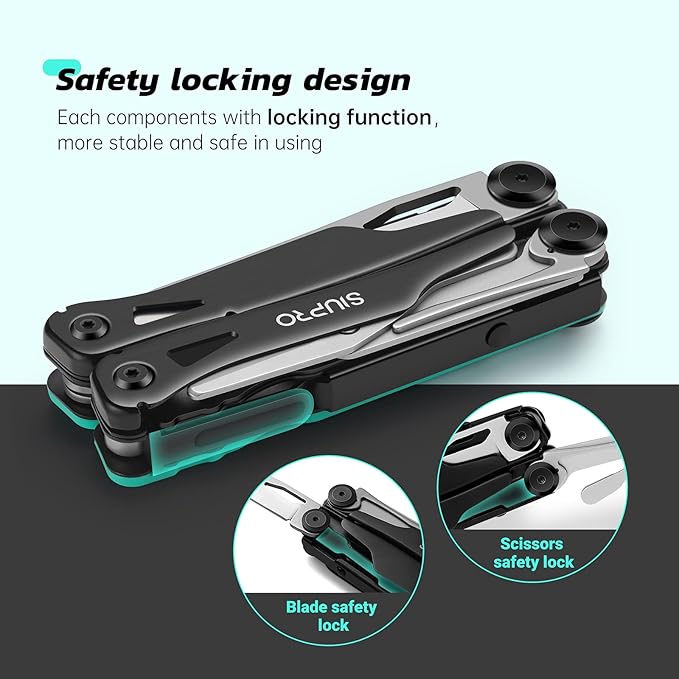 SIUPRO Multitool Pocket Knife for Men Women, Tactical Multi-Tool Pliers, Scissors with Clip, Nylon Sheath, All Safety Locking, Multipurpose Camping Survival Gear, Gifts Ideas