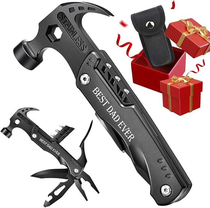 VEITORLD Gifts for Men Dad, Cool Fathers Day Birthday Gifts Ideas for Men Grandpa Papa from Daughter Wife Son, BEST DAD EVER Gift, All in One Survival Tools Hammer Multitool, Camping Hunting Presents