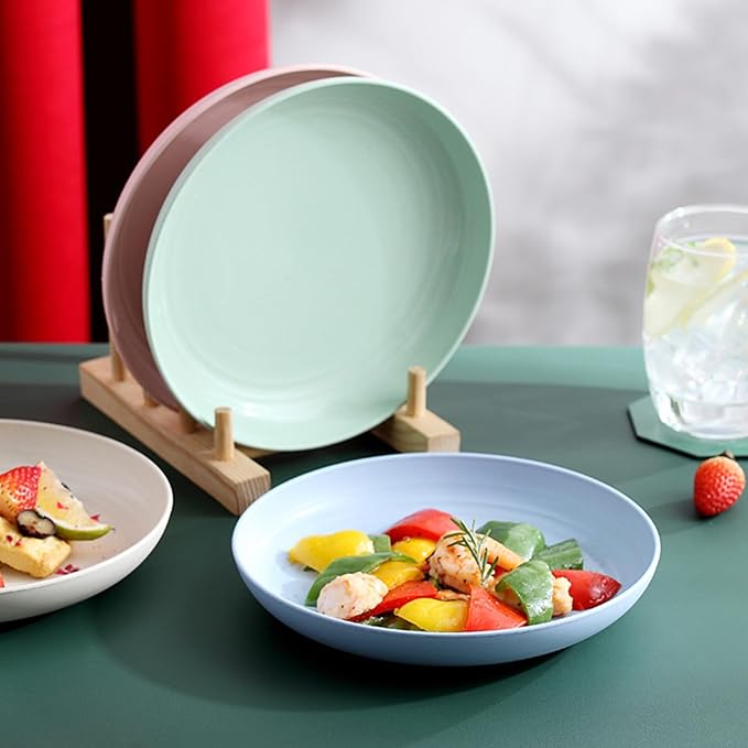 Wheat Straw Plates, Unbreakable Dinner Plates Set of 4, 8 Inch Plastic Plates Reusable, Dishwasher & Microwave Safe, Lightweight Salad Plates for Camping/Kitchen