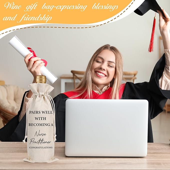 Wxiben Nurse Practitioner Gifts for Women - Nurses Graduation Gift Wine Bag Nurse Week Gift Nurses Appreciation Gifts Soft Burlap Wine Gift Bags for Nursing School Doctor Nurse Practitioner