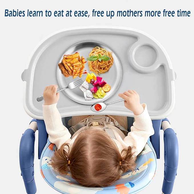 HaWare 8-Piece 18/8 Stainless Steel Plates, Metal 304 Dinner Dishes for Kids Toddlers Children, 10 Inches Feeding Serving Camping Plates, Reusable and Dishwasher Safe