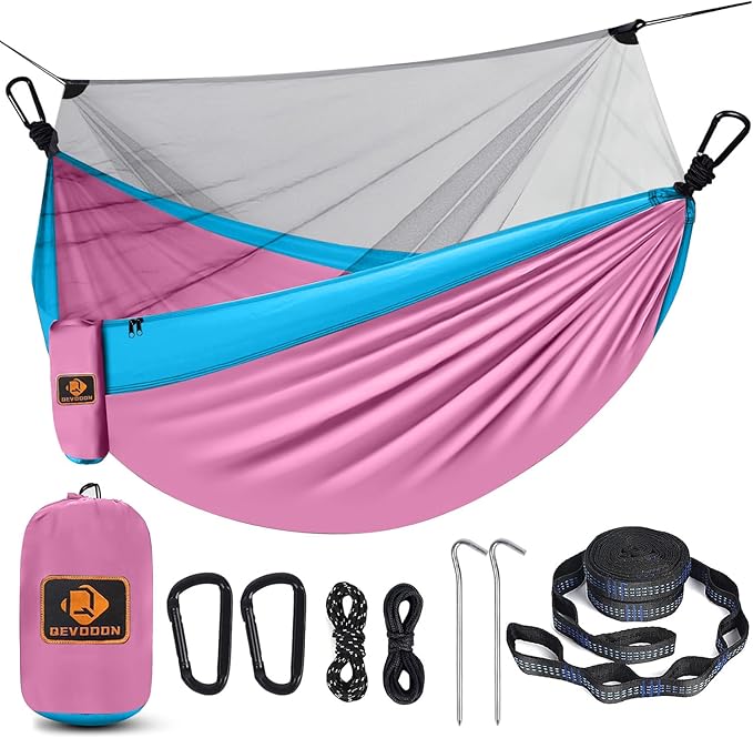 Kids Hammock, Camping Hammock with Mosquito Net, Lightweight Nylon Portable Hammock with 10ft Tree Straps,Hammocks for Travel Hiking Backpacking Beach Patio