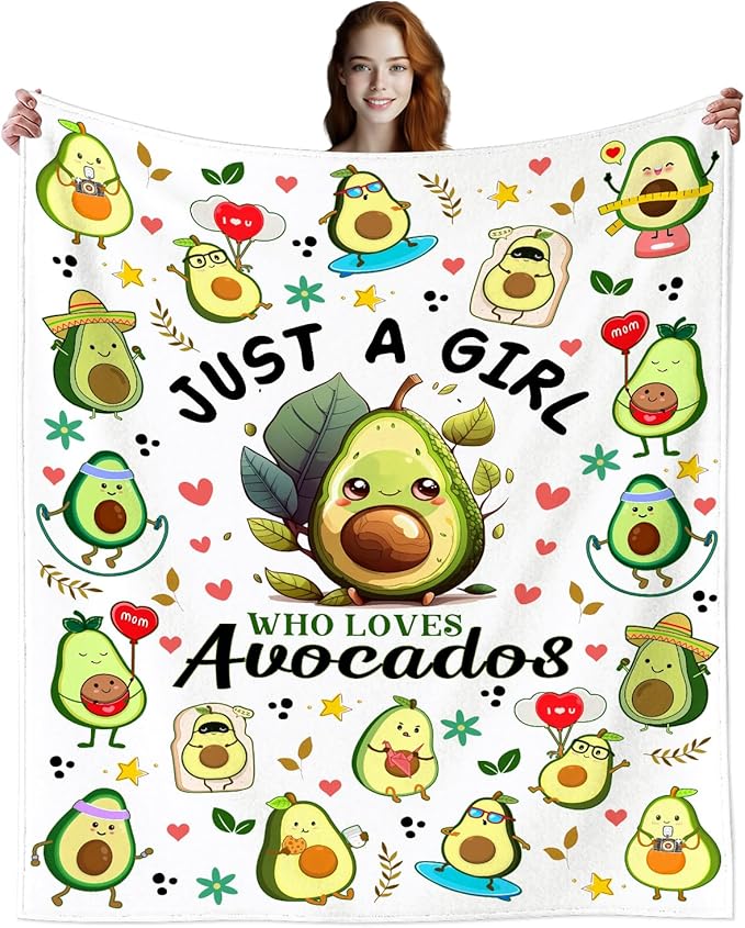 Cute Avocado Blanket Cartoon Avocados Throw Blankets Soft Fruit Avocado Plush Stuff Blankets Best Christmas Birthday Gifts for Girls Women Kids Adults 60"x50"
