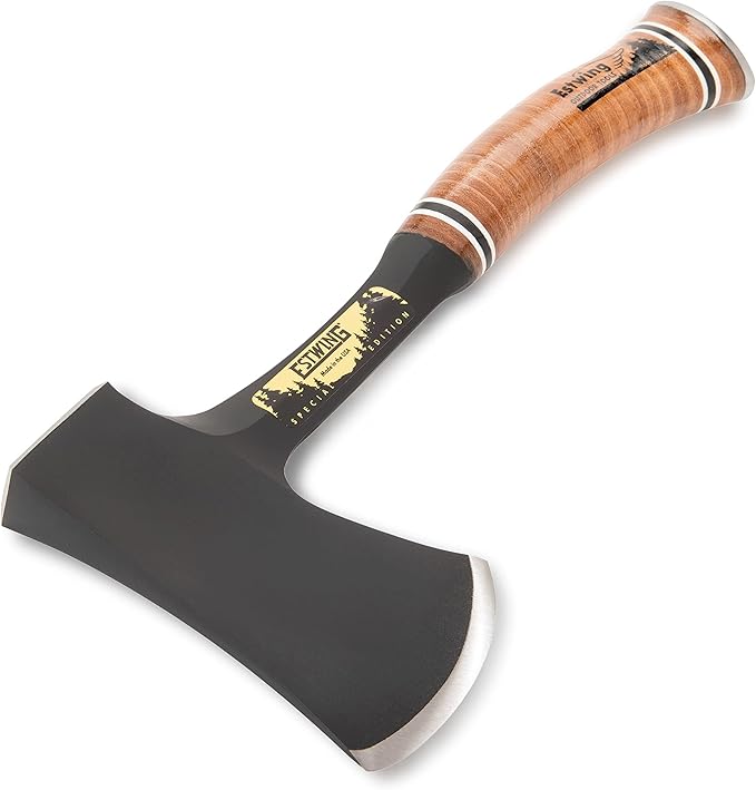 ESTWING Sportsman's Axe - 14" USA Made Special Edition Camping Hatchet with Forged Steel Construction & Genuine Leather Grip - E24ASEA