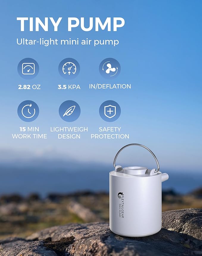 FLEXTAILGEAR Portable Air Pump for Inflatables, 2.82oz Classic Tiny Air Pump, Rechargeable Electric Air Pump to Inflate Deflate for Camping Gear Pool Floats Air Mattress