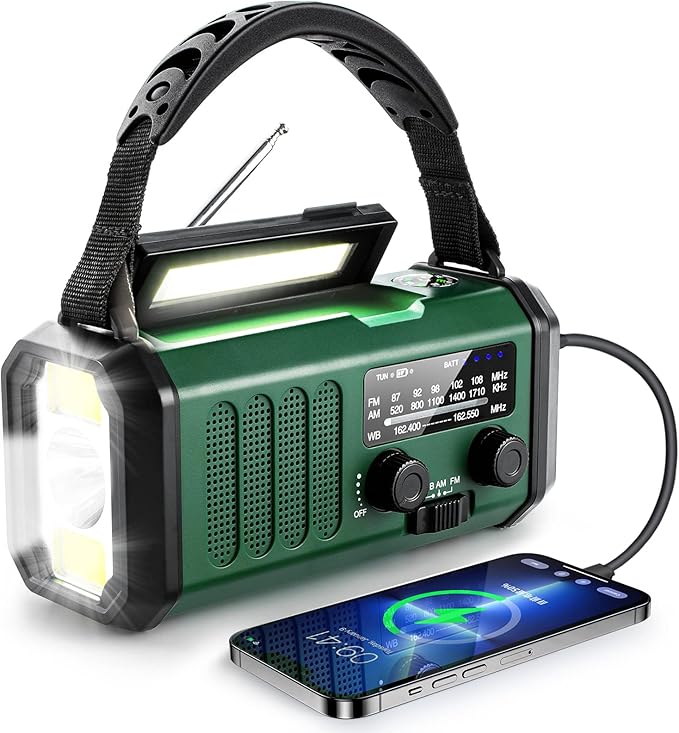 Hand Crank Emergency Radio, NOAA Weather Radio with AM/FM Solar Radio,10000mAh Rechargeable Battery Powered, USB-C Charger, Flashlight, SOS Alarm, for Camping, Hurricanes Outdoor Survival Emergencies