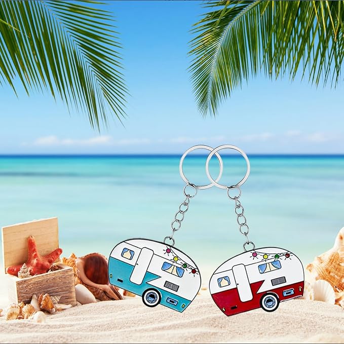Camper Keychain, Upgraded Double-Side Metal Camping Key chain, Couples RV Accessories Set of 2 for Men Women