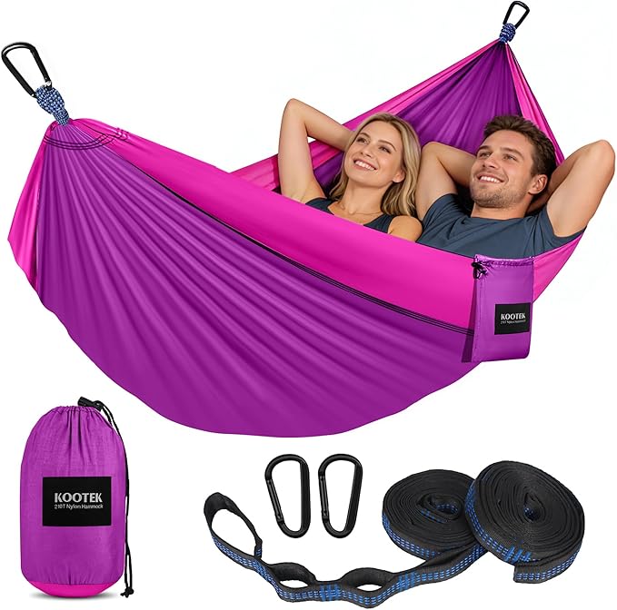 Kootek Camping Hammock, Portable Hammocks with Tree Straps & Attached Carry Bag, Camping Essentials Gear, Perfect for Outside Indoor Hiking Beach Backpack Travel