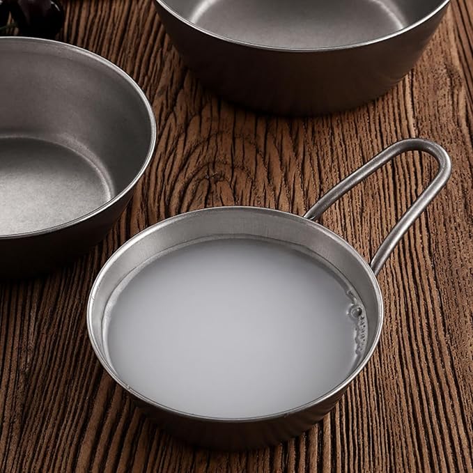 4 Pack Korean Traditional Wine Bowls, 20 Oz Stainless Steel Makgeolli Bowls with Handle, Round Rice Bowl Camp Wine Cup, Silver Hiking Soup Dish for Picnic, Dinner Party
