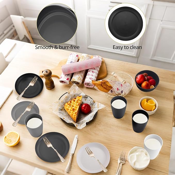 Anbte Plastic Camping Plates and Bowls Set, 12pcs Unbreakable Camping Dinner Set for 4, Reusable, Microwave & Dishwasher Safe Dinner Set, for Kitchen Outdoor Travel Picnic