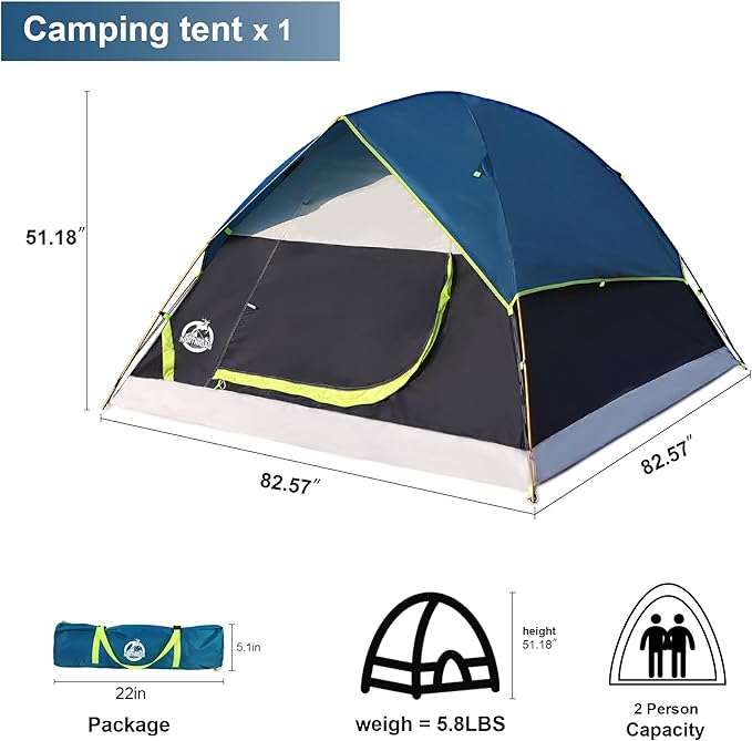 Northroad 9PCS Camping Tent Kit, Including 1 2/3 Person Dome Tent, 2 Sleeping Bag, 2 Sleeping Pad/Camping Mat, 2 Single Camping Hammock with 2 Tree Straps, 2 Lightweight Fuzzy Bed Blanket