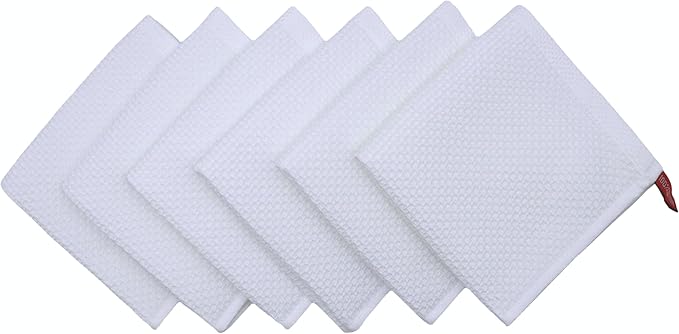 Mia'sDream Cotton Dish Cloths Dish Rags Waffle Weave Kitchen Towel, Soft and Absorbent Dish Towels Hand Towels for Kitchen, 12inchx12inch 6 Pack (White)