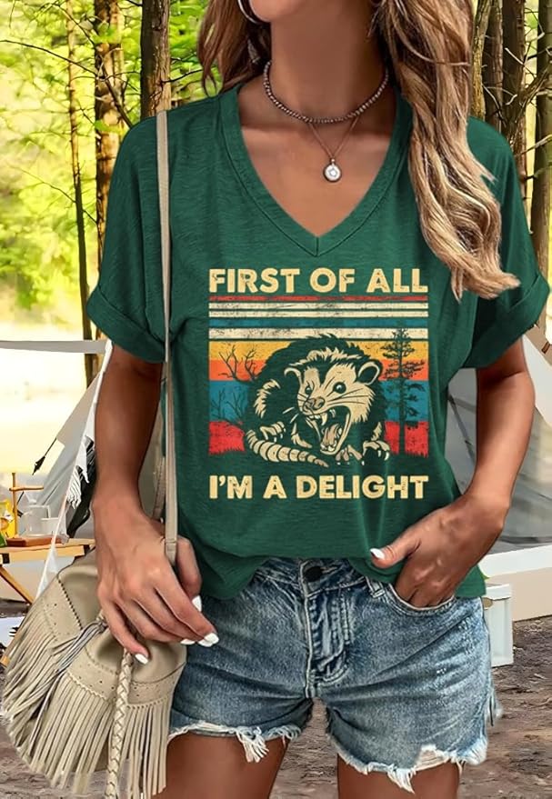 Graphic V Neck Shirt for Women Boho Floral Wildflowers Tee Casual Cottagecore Summer T-Shirt Blouse