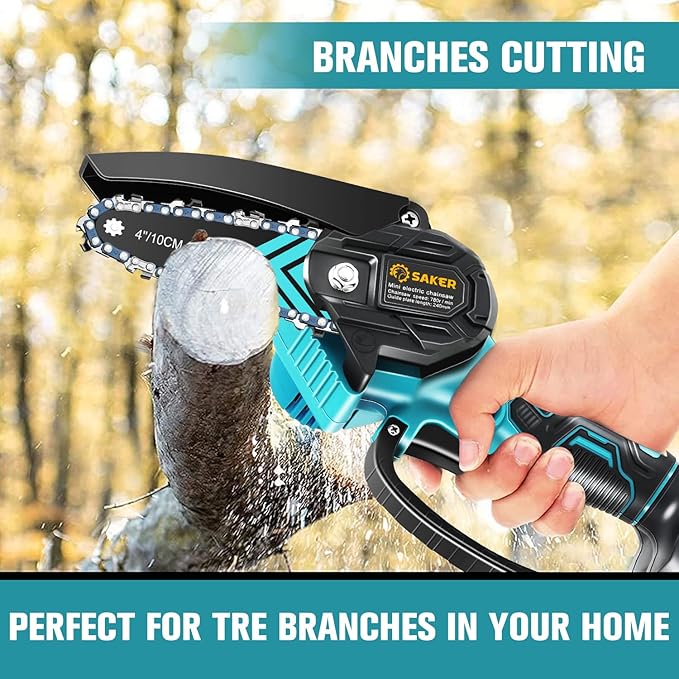 Saker Mini Chainsaw,Portable Electric Cordless Chainsaw,Battery Powered,Small Power Handheld Chain Saws Pruning Shears for Tree Branches,Father Day Gift for Men Women(2 Batteries&3 Chains)