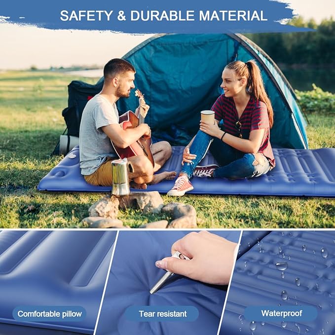 HiiPeak Sleeping Pad for Camping- Ultralight Inflatable Sleeping Mat with Built-in Foot Pump & Pillow, Upgraded Compact Camping Air Mattress for Camping, Backpacking, Hiking (CM07 Blue)
