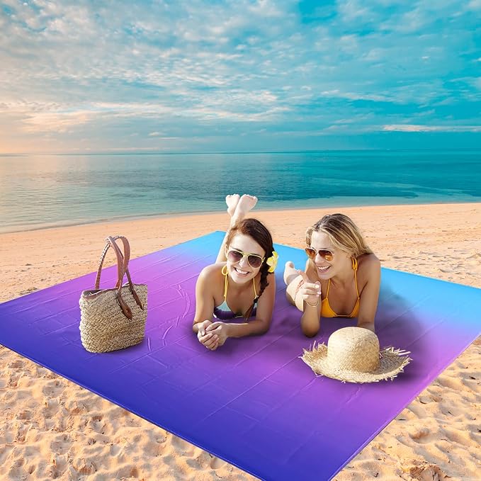 WIWIGO Beach Blanket Waterproof Sandproof Beach Mat 79" X 83"/10'x9'for 2-8 Adults Quick Drying Outdoor Picnic Mat Beach Accessories for Travel, Camping, Hiking