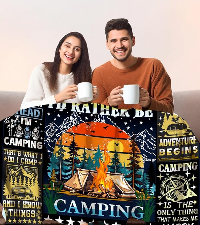Camping Blanket Gift for Men or Woman,Camping Stuff Camping Lovers thorw Blankets for Camper Outdoor,Gifts for Campers on Birthday Christmas Thanksgiving 60"x50"