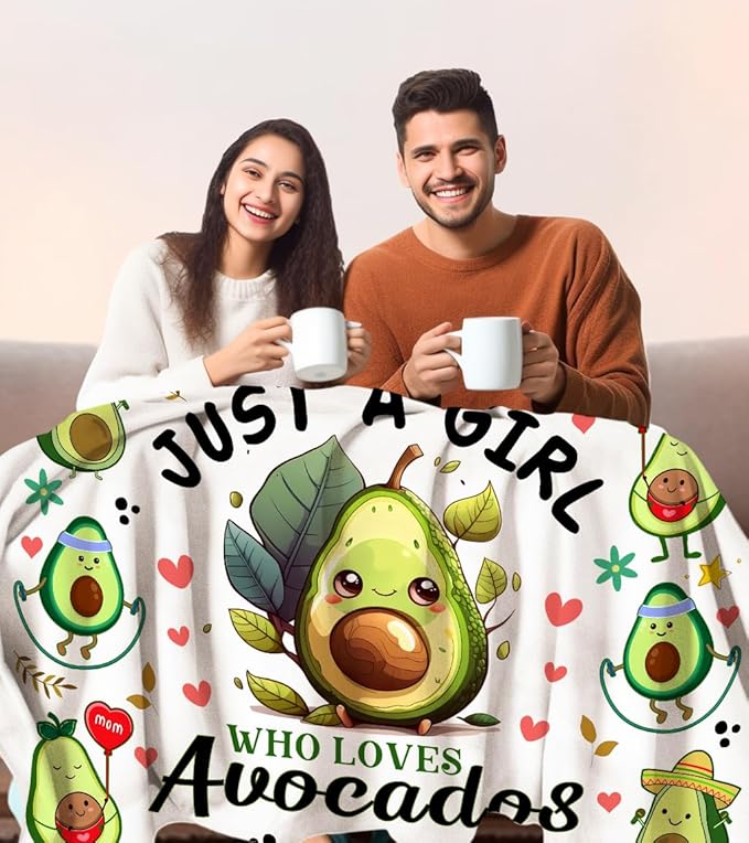Cute Avocado Blanket Cartoon Avocados Throw Blankets Soft Fruit Avocado Plush Stuff Blankets Best Christmas Birthday Gifts for Girls Women Kids Adults 60"x50"