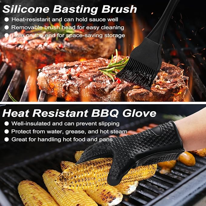 POLIGO 26 PCS BBQ Grill Accessories Stainless Steel BBQ Tools Grilling Tools Set with Storage Bag for Fathers Day Dads Birthday Presents - Camping Grill Utensils Set Ideal Grilling Gifts for Men Black