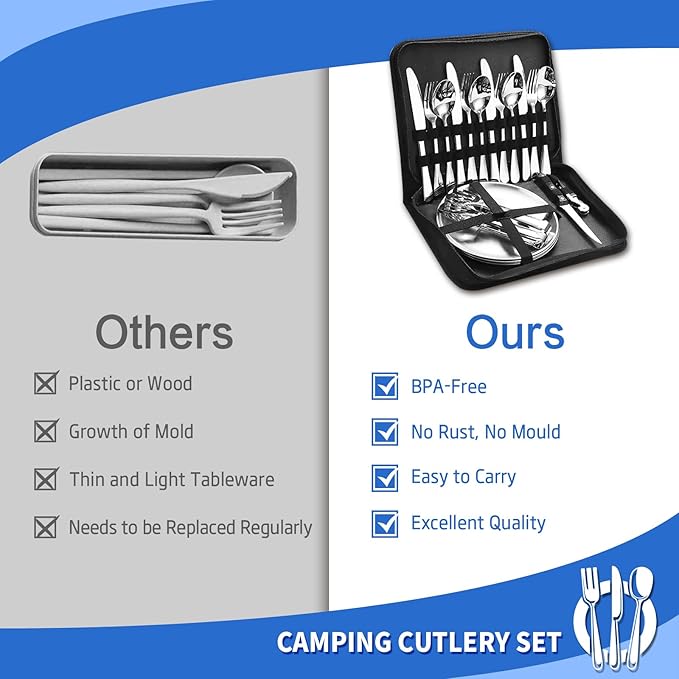 Camping Dishes Set, Camping Plates and Utensils with Camp Organizer Camping Dinnerware