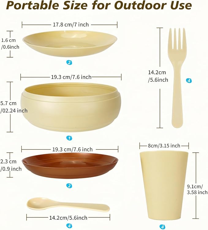 Camping Dishes Picnic Set, Camping Plates Cups and Bowls Set with Spoons and Forks, BPA Free, 17PCS Camping Mess Kit, Plastic Reusable Cutlery Set for 4, Portable Small Size, Not Microwave Safe