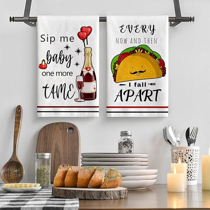 Funny Kitchen Towels and Dishcloths Sets of 4 Kitchen Towels with Sayings Cheese Bundts Absorbent Drying Tea Dish Towel for Cooking Baking Home Decorations,16 x 24 Inch