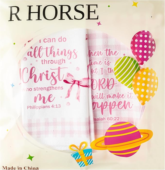 R HORSE Pink Bow Kitchen Dish Towels - 5Pcs Bible Verse Bow Absorbent Hand Towels, Religious Christian Pink Kitchen Dishcloths for Women Girls Bathroom Housewarming Religious Gifts Home Decor