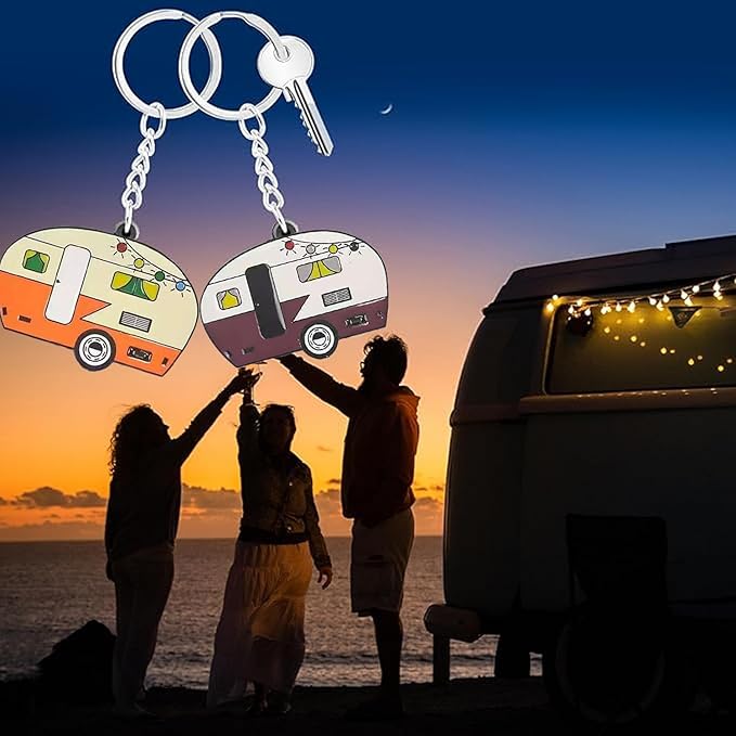 Camper Keychain, Upgraded Double-Side Metal Camping Key chain, Couples RV Accessories Set of 2 for Men Women