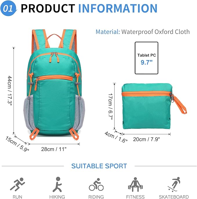 Hiking Daypack Packable, Camping Backpack Water Resistant Lightweight Polyester for Men Women Travel Outdoor