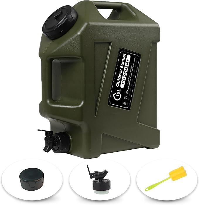 COOZMENT 3.2 Gallon/5 Gallon Water Containers with Spigot, BPA Free Water Jug, Military Green Water Tank, Multifunction Water Storage Containers for Camping Outdoor Hiking,Emergency Stroage
