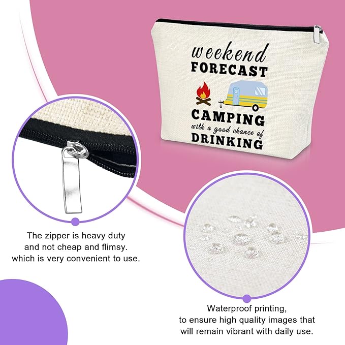 Happy Camper Cosmetic Bag - Makeup Travel Bag for Women, Couples & Campers - Accessory for Travel Trailers & Gifts for Birthday, Christmas, Graduation