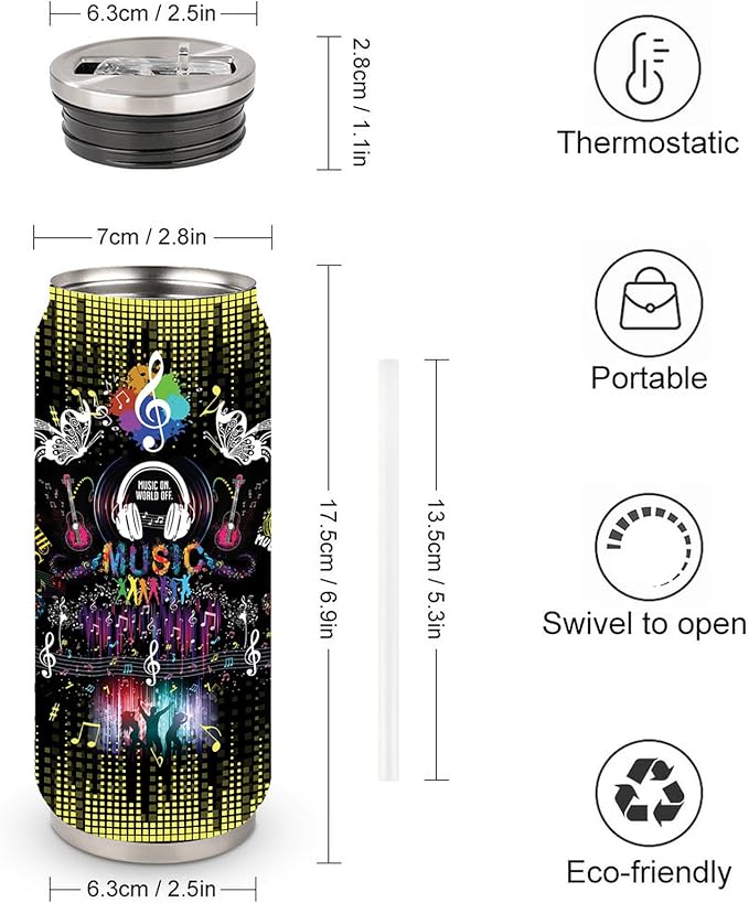 Music Notes Stainless Steel Insulated Tumbler With Straw Lid, Musical Lovers Gift For Musician As Music Themed Gifts 17 Oz