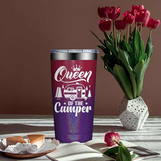 Camping Gifts for Women - Mothers Day Birthday Gifts for RV Owners - Gift Ideas for Enthusiasts, Owners, Outdoors, Camping - Queen of the Camper - 20oz Tumbler