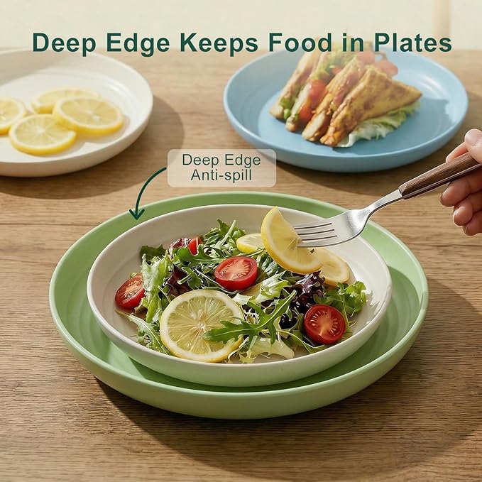 Plates and Bowls Sets 40 Piece, Wheat Straw Dinnerware Sets for 8, Dishes Set for 8, Unbreakable Cups and Plates Sets for Kitchen, Microwave Safe Plates, RV and Camper Essentials - Colorful