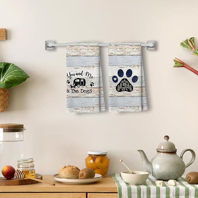 You and Me and The Dogs Camping Kitchen Towels,Camping Dish Towel, Dog Kitchen Towels, Campers Gifts for Women Men, RV Decor, Campsite Decor, Camping Supplies for RV Campers 16x24 Inch Set of 2（camp2）